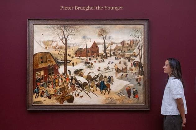 November 28, 2025, London, England, United Kingdom: Pieter Brueghel the Younger s The Census at Bethlehem, estimated at 3,000,000 - 5,000,000 GBP, is displayed at Sotheby s in London on 28 November 2025. The work is among the highlights of the auction house s Old Masters and 19th Century Paintings sale - its second most valuable such auction in 13 seasons - scheduled for 3 December. London United Kingdom - ZUMAk172 20251128_zip_k172_030 Copyright: xThomasxKrychx