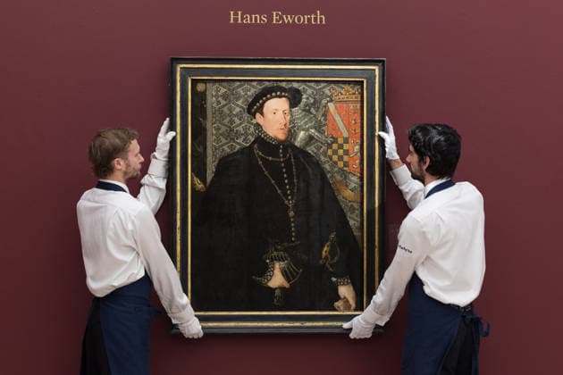 November 28, 2025, London, England, United Kingdom: Art handlers hold a painting titled Portrait of Thomas Howard, 4th Duke of Norfolk (1538Ã¢â‚¬1578) by Hans Eworth, estimate: 2,000,000 - 3,000,000 GBP during a photocall at Sotheby s auction house ahead of Old Master & 19th Century Paintings Sales. London United Kingdom - ZUMAs371 20251128_zip_s371_017 Copyright: xWiktorxSzymanowiczx