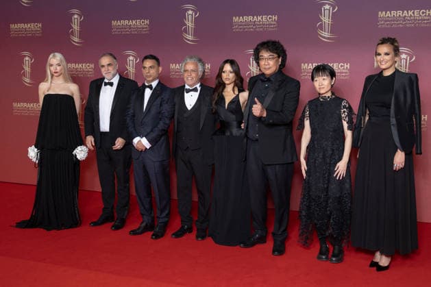22nd Marrakech International Film Festival Opening Ceremony Jury Members : Anya Taylor-Joy, Karim Aïnouz, Payman Maadi, Hakim Belabbes, Jenna Ortega, Jury President Bong Joon-ho, Celine Song and Julia Ducournau attends the during the 22nd Marrakech International Film Festival Opening Ceremony on November 28, 2025 in Paris, France. Photo by Nasser Berzane ABACAPRESS.COM Paris France  Copyright: xBerzanexNasser ABACAx