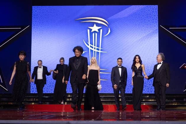 22nd Marrakech International Film Festival Opening Ceremony Jury Members Celine Song, Karim Aïnouz, Julia Ducournau, Bong Joon-ho, Anya Taylor-Joy, Payman Maadi, Jenna Ortega and Hakim Belabbes attends the during the 22nd Marrakech International Film Festival Opening Ceremony on November 28, 2025 in Paris, France. Photo by Nasser Berzane ABACAPRESS.COM Paris France  Copyright: xBerzanexNasser ABACAx