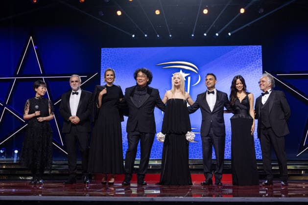 22nd Marrakech International Film Festival Opening Ceremony Jury Members Celine Song, Karim Aïnouz, Julia Ducournau, Bong Joon-ho, Anya Taylor-Joy, Payman Maadi, Jenna Ortega and Hakim Belabbes attends the during the 22nd Marrakech International Film Festival Opening Ceremony on November 28, 2025 in Paris, France. Photo by Nasser Berzane ABACAPRESS.COM Paris France  Copyright: xBerzanexNasser ABACAx
