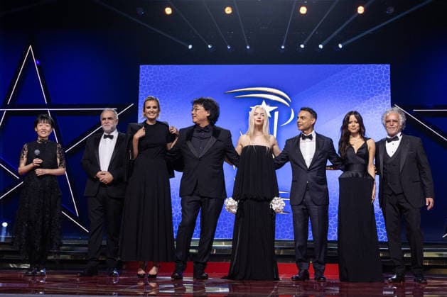 22nd Marrakech International Film Festival Opening Ceremony Jury Members Celine Song, Karim Aïnouz, Julia Ducournau, Bong Joon-ho, Anya Taylor-Joy, Payman Maadi, Jenna Ortega and Hakim Belabbes attends the during the 22nd Marrakech International Film Festival Opening Ceremony on November 28, 2025 in Paris, France. Photo by Nasser Berzane ABACAPRESS.COM Paris France  Copyright: xBerzanexNasser ABACAx