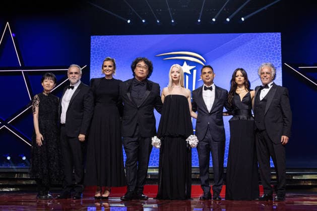 22nd Marrakech International Film Festival Opening Ceremony Jury Members Celine Song, Karim Aïnouz, Julia Ducournau, Bong Joon-ho, Anya Taylor-Joy, Payman Maadi, Jenna Ortega and Hakim Belabbes attends the during the 22nd Marrakech International Film Festival Opening Ceremony on November 28, 2025 in Paris, France. Photo by Nasser Berzane ABACAPRESS.COM Paris France  Copyright: xBerzanexNasser ABACAx