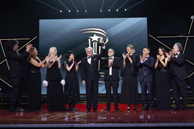 22nd Marrakech International Film Festival Opening Ceremony Jury president Bong Joon-ho, Yousra, Jury Members Anya Taylor-Joy and Celine Song, Hussein Fahmy with the Tribute Award and Jury Members Karim Aïnouz, Julia Ducournau, Payman Maadi, Jenna Ortega and Hakim Belabbes attends the during the 22nd Marrakech International Film Festival Opening Ceremony on November 28, 2025 in Paris, France. Photo by Nasser Berzane ABACAPRESS.COM Paris France  Copyright: xBerzanexNasser ABACAx