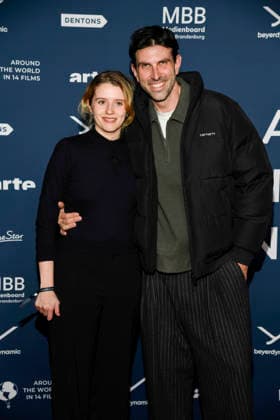 ABBberlin Katharina Stark and Fabian Stumm as guests on the red carpet at the festival opening AROUND THE WORLD IN 14 FILMS at Cinestar Kino in der Kulturbrauerei Berlin on 28 11 2025 Berlin Germany