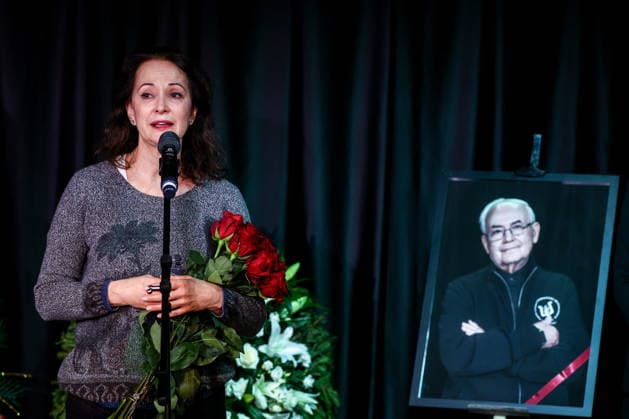 RUSSIA, MOSCOW - NOVEMBER 30, 2025: Actress Olga Kabo attends a farewell ceremony for the late actor Vsevolod Shilovsky at Shilovsky Moscow Theatre Studio. Vsevolod Shilovsky passed away on 26 November 2025 at the age of 87.  86078526