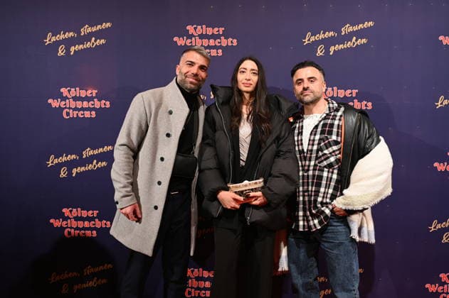 Performers Rafi Rachek, Nina Baracai, Eddy Yildiz, l r, attend the premiere of the 10th Cologne Christmas Circus