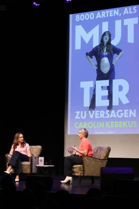 Carolin Kebekus with presenter Sabine Heinrich at the book premiere of 8000 ways to fail as a mother on 30 11 2025 at Gloria in Cologne Carolin Kebekus at the premiere of her book in Cologne