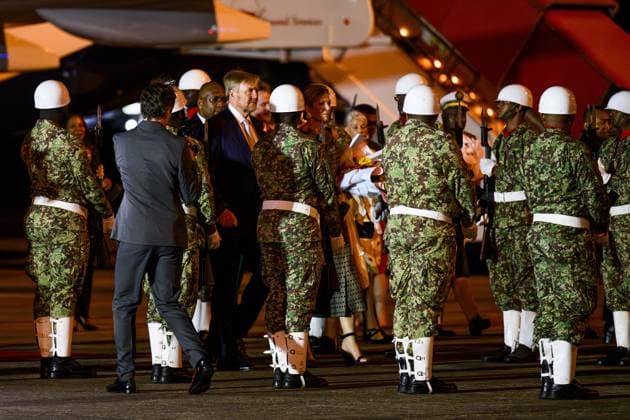 Paramaribo, The Netherlands, 2025-11-30 19:30:20 PARAMARIBO, November 30, 2025, Johan Adolf Pengel International Airport. King Willem-Alexander and Queen Maxima are arriving at Johan Adolf Pengel International Airport on a state visit to the Republic of Suriname at the invitation of President Jennifer Geerlings-Simons. PHOTO: NLBeeld Patrick van Emst Credit: NL Beeld Patrick van Emst  Copyright: xx x