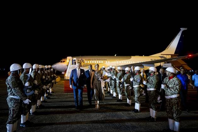Paramaribo, The Netherlands, 2025-11-30 19:29:48 PARAMARIBO, November 30, 2025, Johan Adolf Pengel International Airport. King Willem-Alexander and Queen Maxima are arriving at Johan Adolf Pengel International Airport on a state visit to the Republic of Suriname at the invitation of President Jennifer Geerlings-Simons. PHOTO: NLBeeld Patrick van Emst Credit: NL Beeld Patrick van Emst  Copyright: xx x