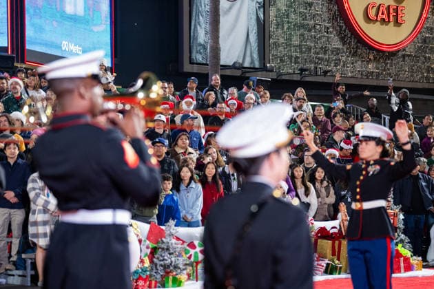 HOLLYWOOD, CALIFORNIA - NOVEMBER 30: Military band performs during the 93rd Annual Hollywood Christmas Parade on November 30, 2025 in Hollywood, California.  Copyright: xVCGx 111606900226