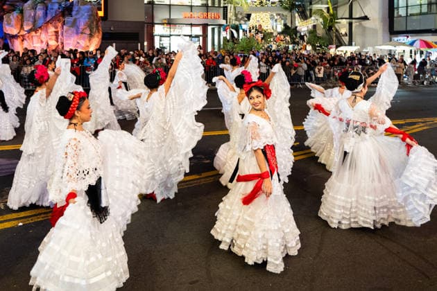HOLLYWOOD, CALIFORNIA - NOVEMBER 30: Mexican performers are seen during the 93rd Annual Hollywood Christmas Parade on November 30, 2025 in Hollywood, California.  Copyright: xVCGx 111606900232