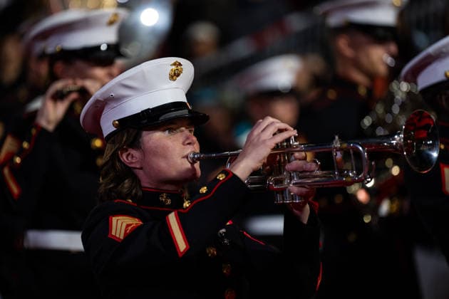 HOLLYWOOD, CALIFORNIA - NOVEMBER 30: Military band performs during the 93rd Annual Hollywood Christmas Parade on November 30, 2025 in Hollywood, California.  Copyright: xVCGx 111606900222