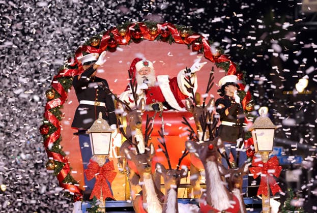 Marines for Toys For Tots and Cortney Lofton dressed as Santa Claus cruise down Hollywood Blvd. during The 93rd Annual Hollywood Christmas Parade With Grand Marshal Luke Wilson In Support of Marine Toys for Tots in Los Angeles on Sunday, November 30, 2025.  LAP20251130786 GERGxGRUDT