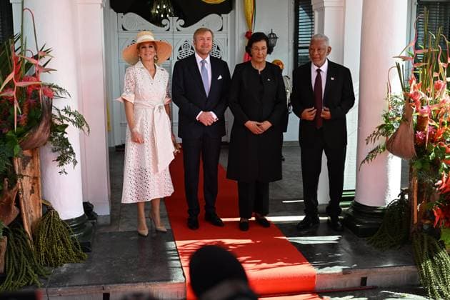 Paramaribo, The Netherlands, 2025-12-01 09:16:26 PARAMARIBO, December 1, 2025, Presidential Palace. King Willem-Alexander and Queen Maxima are paying a state visit to the Republic of Suriname at the invitation of President Jennifer Geerlings-Simons. President Simons and her husband will welcome the Royal Couple at the Presidential Palace with an official welcome ceremony, followed by a private chat. PHOTO: NLBeeld Patrick van Emst Credit: NL Beeld Patrick van Emst  Copyright: xx x