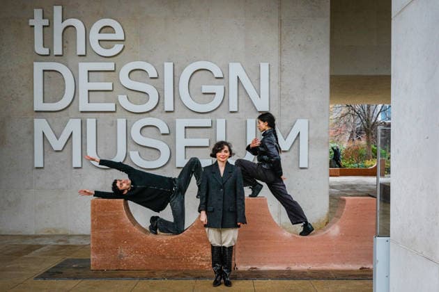 Open Monuments by Melek Zeynep Bulut photocall, new London Design Festival Landmark Project at the Design Museum, London, UK London, UK. 01st Dec, 2025. Artist Melek Zeynep Bulut poses with her work and two dancers. Open Monuments by Melek Zeynep Bulut, is a new public installation and London Design Festival Landmark Project in the courtyard of the Design Museum in Kensington. LDF will present Open Monuments by Melek Zeynep Bulut at the Design Museum from 1 - 14 Dec 2025., Credit:Imageplotter Avalon  Copyright: xImageplotterx xAvalonx 1055819659