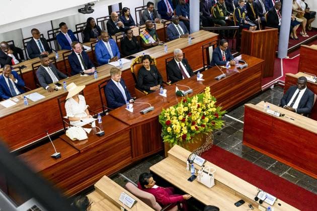 Paramaribo, The Netherlands, 2025-12-01 12:07:27 PARAMARIBO, December 1, 2025, The National Assembly. King Willem-Alexander and Queen Maxima are paying a state visit to the Republic of Suriname at the invitation of President Jennifer Geerlings-Simons. The National Assembly (DNA) is the parliament of Suriname. It has 51 seats and a single chamber, exercising legislative, administrative, and supervisory powers. PHOTO: NLBeeld Patrick van Emst Credit: NL Beeld Patrick van Emst  Copyright: xx x