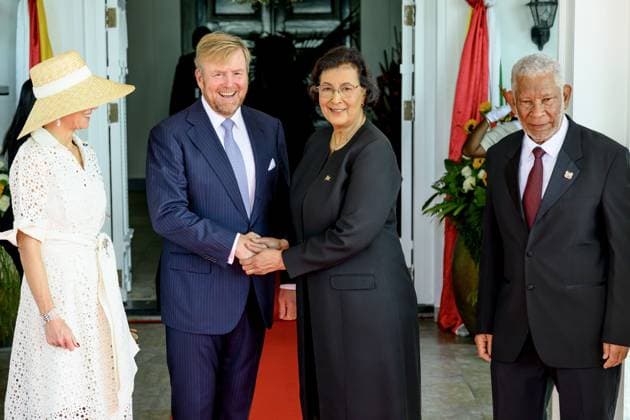Paramaribo, The Netherlands, 2025-12-01 09:16:45 PARAMARIBO, December 1, 2025, Presidential Palace. King Willem-Alexander and Queen Maxima are paying a state visit to the Republic of Suriname at the invitation of President Jennifer Geerlings-Simons. President Simons and her husband will welcome the Royal Couple at the Presidential Palace with an official welcome ceremony, followed by a private chat. PHOTO: NLBeeld Patrick van Emst Credit: NL Beeld Patrick van Emst  Copyright: xx x