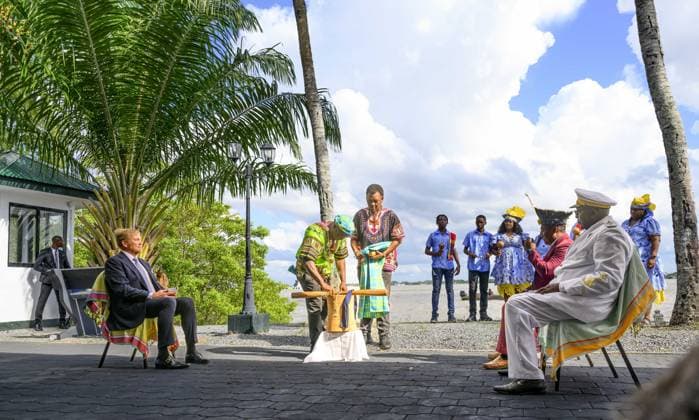 Paramaribo, The Netherlands, 2025-12-01 15:27:02 PARAMARIBO, December 1, 2025. King Willem-Alexander and Queen Maxima are paying a state visit to the Republic of Suriname at the invitation of President Jennifer Geerlings-Simons. King Willem-Alexander and Queen Maxima will speak with representatives of descendants of enslaved people and indigenous communities in Suriname about the past and the future. PHOTO: NLBeeld Patrick van Emst Credit: NL Beeld Patrick van Emst  Copyright: xx x
