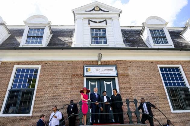 Paramaribo, The Netherlands, 2025-12-01 14:33:57 PARAMARIBO, 1 December 2025, Court of Justice. King Willem-Alexander and Queen Maxima are paying a state visit to the Republic of Suriname at the invitation of President Jennifer Geerlings-Simons. As part of the separation of powers, the judiciary will also be visited. At the Court of Justice, the Royal Couple will speak with the President of the Court and several judges about the importance of judicial independence in a democratic constitutional state. PHOTO: NLBeeld Patrick van Emst Credit: NL Beeld Patrick van Emst  Copyright: xx x