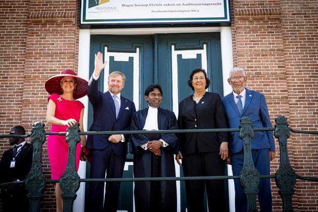 01-12-2025 Enslaved King Willem-Alexander and Queen Maxima visited the Court of Justice on the 1st day of the 3 day statevisit to Suriname. Surinamese President Jennifer Geerlings-Simons and her husband Glenn Geerlings Â  Copyright: xPPEx