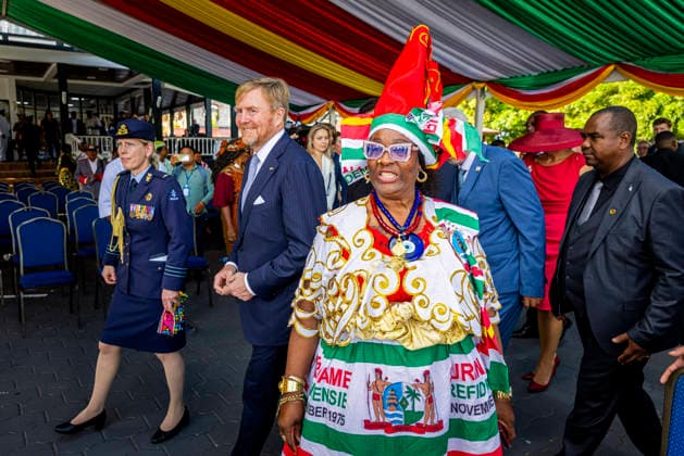 01-12-2025 Enslaved King Willem-Alexander and Queen Maxima visited the Court of Justice on the 1st day of the 3 day statevisit to Suriname. Surinamese President Jennifer Geerlings-Simons and her husband Glenn Geerlings Â  Copyright: xPPEx