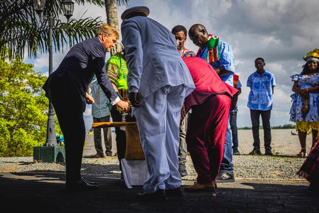 01-12-2025 Enslaved King Willem-Alexander during a meeting with representatives of descendants of enslaved people and indigenous communities on the 1st day of the 3 day statevisit to Suriname. Â  Copyright: xPPEx