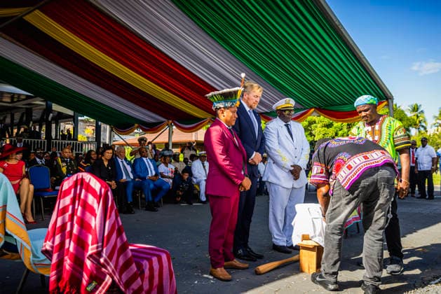 01-12-2025 Enslaved King Willem-Alexander and Queen Maxima visited the Court of Justice on the 1st day of the 3 day statevisit to Suriname. Surinamese President Jennifer Geerlings-Simons and her husband Glenn Geerlings Â  Copyright: xPPEx