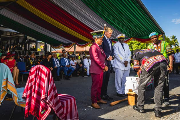 01-12-2025 Enslaved King Willem-Alexander and Queen Maxima visited the Court of Justice on the 1st day of the 3 day statevisit to Suriname. Surinamese President Jennifer Geerlings-Simons and her husband Glenn Geerlings Â  Copyright: xPPEx