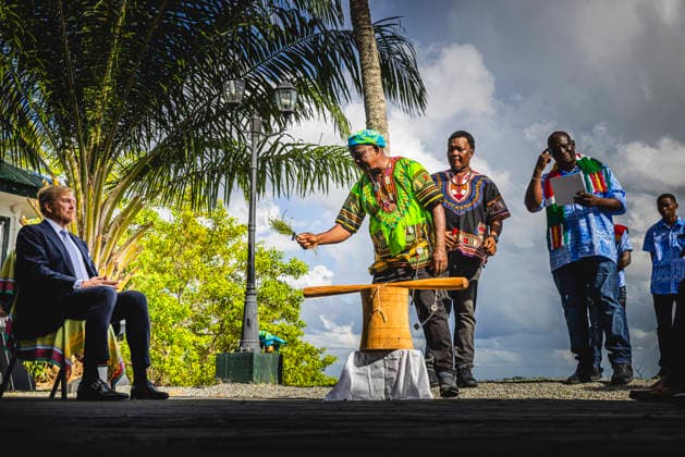 01-12-2025 Enslaved King Willem-Alexander during a meeting with representatives of descendants of enslaved people and indigenous communities on the 1st day of the 3 day statevisit to Suriname. Â  Copyright: xPPEx