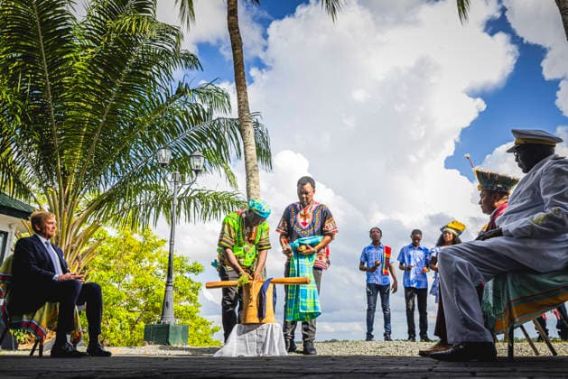 01-12-2025 Enslaved King Willem-Alexander during a meeting with representatives of descendants of enslaved people and indigenous communities on the 1st day of the 3 day statevisit to Suriname. Â  Copyright: xPPEx