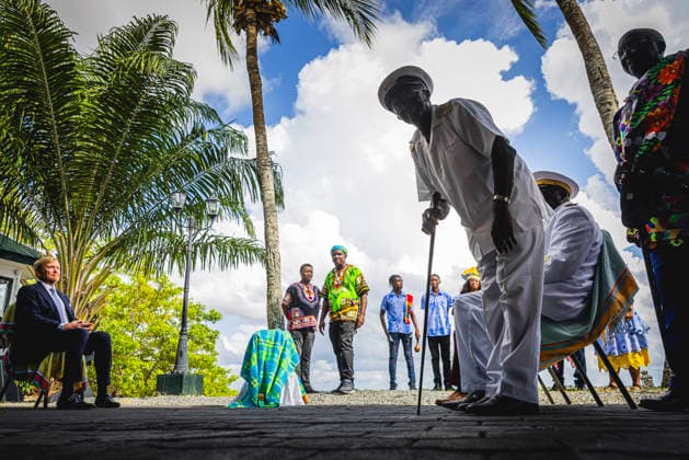 01-12-2025 Enslaved King Willem-Alexander during a meeting with representatives of descendants of enslaved people and indigenous communities on the 1st day of the 3 day statevisit to Suriname. Â  Copyright: xPPEx