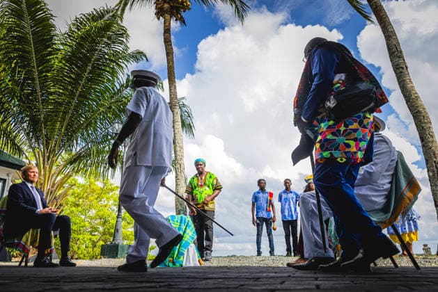 01-12-2025 Enslaved King Willem-Alexander during a meeting with representatives of descendants of enslaved people and indigenous communities on the 1st day of the 3 day statevisit to Suriname. Â  Copyright: xPPEx