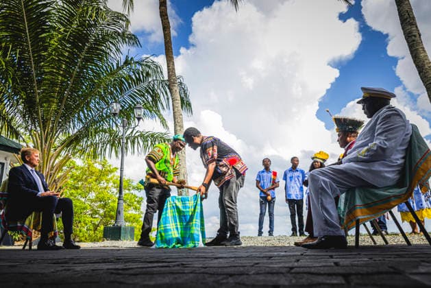 01-12-2025 Enslaved King Willem-Alexander during a meeting with representatives of descendants of enslaved people and indigenous communities on the 1st day of the 3 day statevisit to Suriname. Â  Copyright: xPPEx