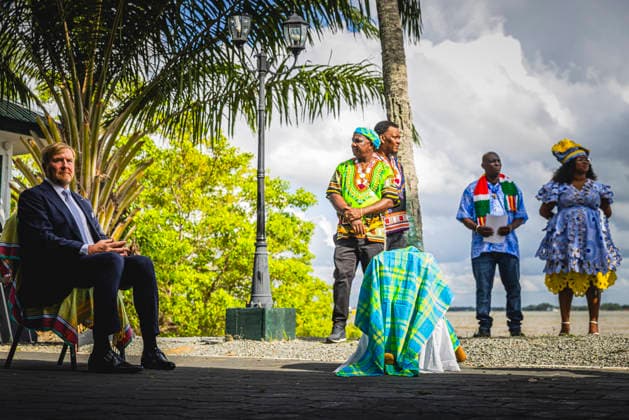 01-12-2025 Enslaved King Willem-Alexander during a meeting with representatives of descendants of enslaved people and indigenous communities on the 1st day of the 3 day statevisit to Suriname. Â  Copyright: xPPEx