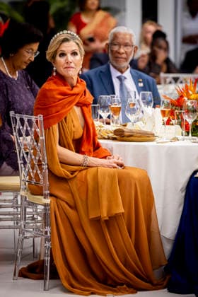 01-12-2025 Gala King Willem-Alexander and Queen Maxima and Surinamese President Jennifer Geerlings-Simons and her husband Glenn Geerlings during the statebanquet at the Prince Ballroom on the 1st day of the 3 day statevisit to Suriname. Â  Copyright: xPPEx