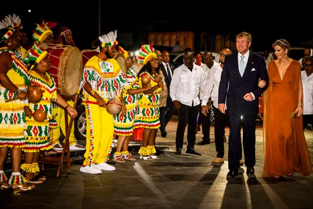 01-12-2025 Gala King Willem-Alexander and Queen Maxima and Surinamese President Jennifer Geerlings-Simons and her husband Glenn Geerlings during the statebanquet at the Prince Ballroom on the 1st day of the 3 day statevisit to Suriname. Â  Copyright: xPPEx