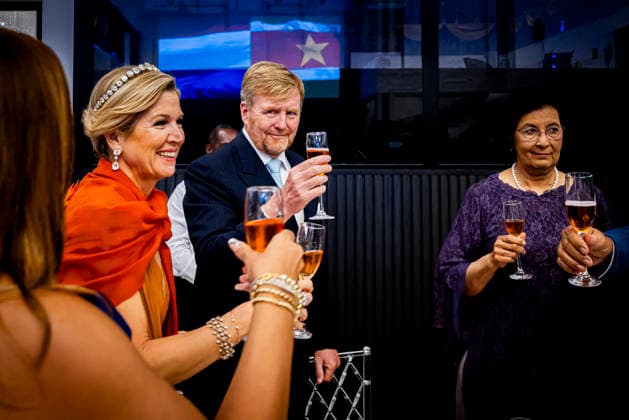 01-12-2025 Gala King Willem-Alexander and Queen Maxima and Surinamese President Jennifer Geerlings-Simons and her husband Glenn Geerlings during the statebanquet at the Prince Ballroom on the 1st day of the 3 day statevisit to Suriname. Â  Copyright: xPPEx