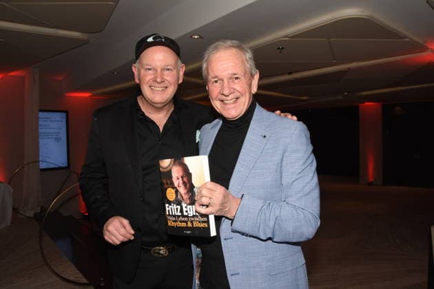 Charlie Glass Pianist Singer Fritz Egner Presenter Author Munich 01 12 2025 Hotel Vierjahreszeiten Kempinski Book Presentation of Fritz Egner Presenter My Life Between Rhythm and Blues in Munich Photo Munich