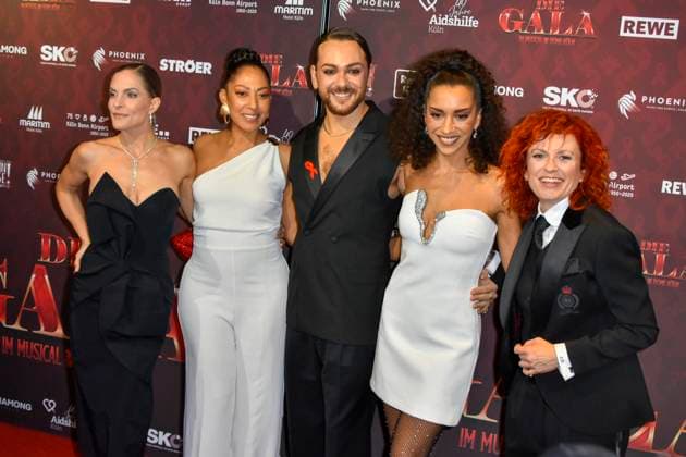 ABBkoeln No Angels, Nadja Benaissa, Lucy Diakovska, Riccardo Simonetti Sandy Mölling Moelling Jessica Wahls as guests on the red carpet at the Charity Aids Gala in the Musical Dome Cologne on 01 12 2025 NRW Germany