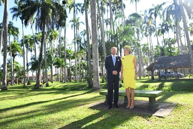 Paramaribo, The Netherlands, 2025-12-02 09:08:43 PARAMARIBO, 02-12-2025, Palmentuin King Willem-Alexander and Queen Maxima are paying a state visit to the Republic of Suriname at the invitation of President Jennifer Geerlings-Simons. Photo opportunity in the Palmentuin PHOTO: NLBeeld Patrick van Emst Credit: NL Beeld Patrick van Emst  Copyright: xx x