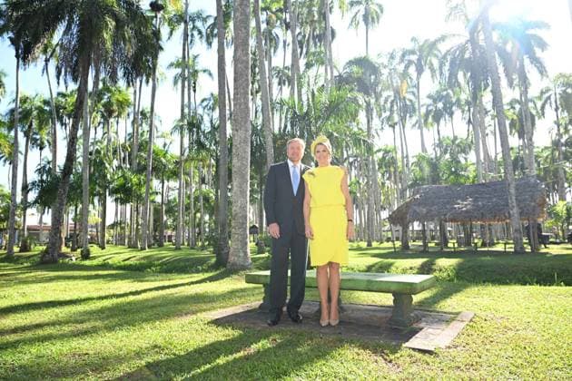 Paramaribo, The Netherlands, 2025-12-02 09:10:03 PARAMARIBO, 02-12-2025, Palmentuin King Willem-Alexander and Queen Maxima are paying a state visit to the Republic of Suriname at the invitation of President Jennifer Geerlings-Simons. Photo opportunity in the Palmentuin PHOTO: NLBeeld Patrick van Emst Credit: NL Beeld Patrick van Emst  Copyright: xx x