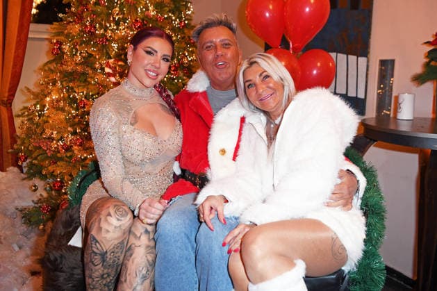 Kate Merlan, Frank Fussbroich with wife Elke Fussbroich KATY™S X MAS WONDERLAND by Kate Merlan at the Wolkenburg event location in Cologne on 02 12 2025