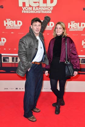 Hendrik Duryn and Rike Schmid at the premiere of DER HELD VOM BAHNHOF FRIEDRICHSTRASSE at the Delphi Filmpalast in Berlin 02 12 2025