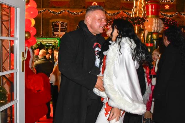 ABBkoeln Iris Klein Katzenberger and Stefan Braun Reality TV couple Christmas dress as guests at Katys X Mas Wonderland Christmas Party at Wolkenburg on 02 12 2025 in Cologne NRW Germany