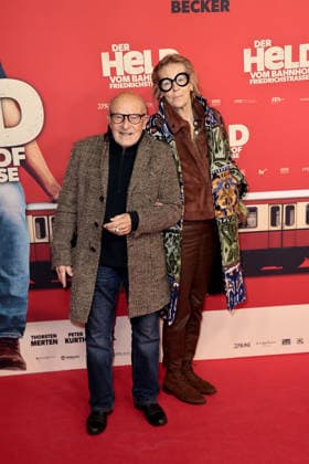 Volker Schloendorff and Cornelia Freifrau von Maltzahn at the Der Held vom Bahnhof Friedrichstrasse cinema premiere on 2 12 2025 at the Delphi Filmpalast in Berlin Der Held vom Bahnhof Friedrichstrasse film premiere in Berlin