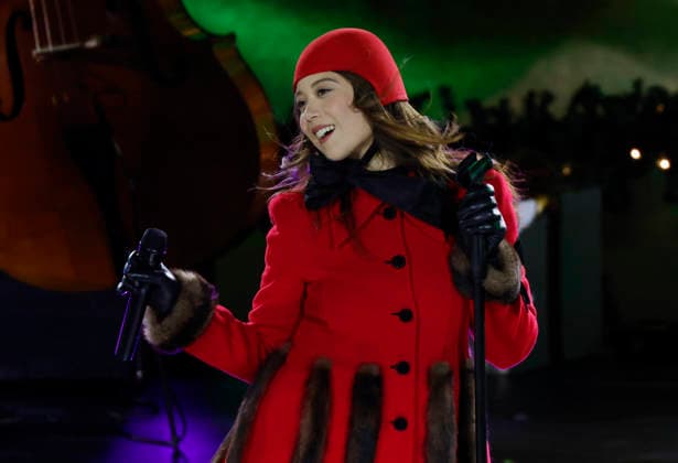 Laufey performs at the 93rd annual Rockefeller Center Christmas Tree lighting ceremony takes place in New York City on Wednesday, December 3, 2025. The 75-foot-tall Norway Spruce came from a home in East Greenbush, New York.  NYP20251203102 JOHNxANGELILLO
