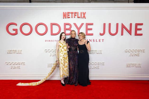 December 3, 2025, London, United Kingdom: (L-R) Andrea Riseborough, Toni Collette and Kate Winslet attend the Goodbye June World film premiere at Curzon Mayfair, London. London United Kingdom - ZUMAs197 20251203_aaa_s197_124 Copyright: xPhilxLewisx