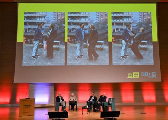Milan, Italy Mick Herron receives the Raymond Chandler Award at the Noir in Festival with a masterclass at IULM. In the photo: Mick Herron Award during his speech at the masterclass.  Copyright: xNickxZonnax xipa-agency.netx xNickxZonnax IPA_Agency_IPA68737810