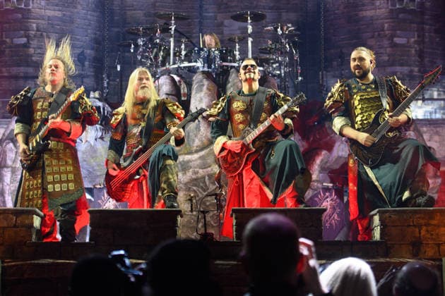 Sabaton Perform at O2 Arena, London (L-R) - Guitarist Chris Rörland, Bassist Pär Sundström, Lead singer Joakim BrodÃ n and Guitarist Chris Rörland of Swedish power metal band Sabaton and Napoleon Bonaparte played by Raphael Lecat performs at O2 Arena, London, England, UK on Thursday 4 December 2025 as part of their The Legendary Tour ., Credit:Justin Ng Avalon UK, England, London, O2 Arena  Copyright: xJustinxNgx xAvalonx 1056612042